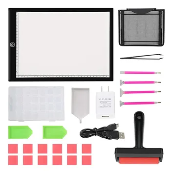 

18 Pcs in 1 Set DIY Diamond Painting Tools Diamond Craft Tools Dimmable A4 LED Lighted Diamond Painting Board Diamond Box Drill