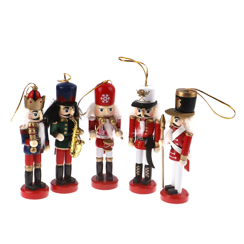 5Pcs Hot New Wooden Nutcracker Doll Soldier Miniature Figurines Vintage Handcraft Puppet New Year Christmas Ornaments Home Decor