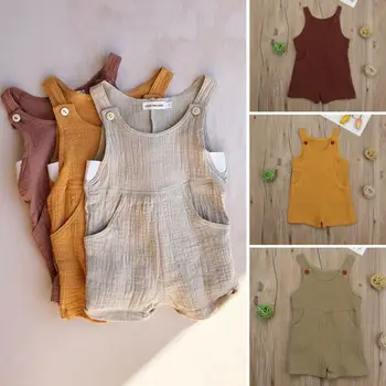 

Pudcoco Baby Girl Boys Clothes Solid Overalls Bib Playsuit Romper Linen Toddler Infant Summer One Piece Jumpsuit Outfits 1-2Y
