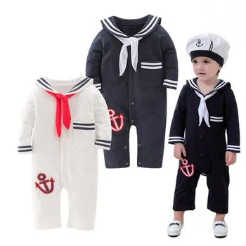 

Baby sailor costume anchor romper navy costumes for infants toddler white cotton long sleeve jumpsuit Halloween costume