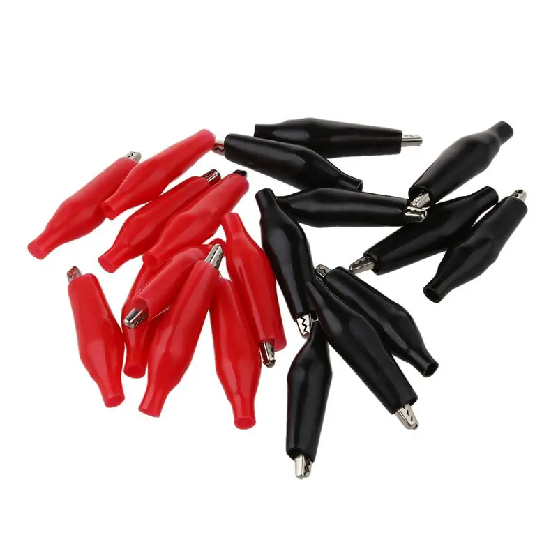 

20 Pcs Black Red Soft Plastic Coated Testing Probe Alligator Test Clip