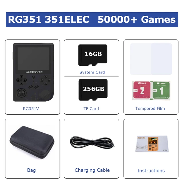New RG351V Retro Handheld Game Console Uses The 351 EIEC System Suitable For PS1/PSP/N64 Emulators Built-in 50000+ Classic Games Black-16G-256G