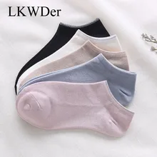 LKWDer, 5 пар, женские носки, простые, одноцветные, в духе колледжа, женские носки-башмачки, весна-лето, хлопковые носки, короткие, Calcetines Mujer