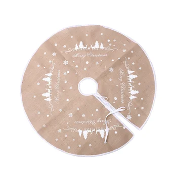 

1PC Yellow Linen Christmas Retro Party Tree Skirt Christmas Tree Skirt Linen Print Xmas Tree Base Decoration Apron Wrap