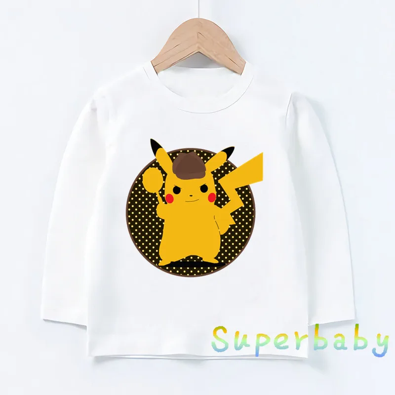 Детская футболка с принтом «Pokemon Go Detective Pikachu» Забавные топы с рисунком для маленьких мальчиков и девочек, детская футболка с длинными рукавами LKP5290 - Цвет: LKP5290-H