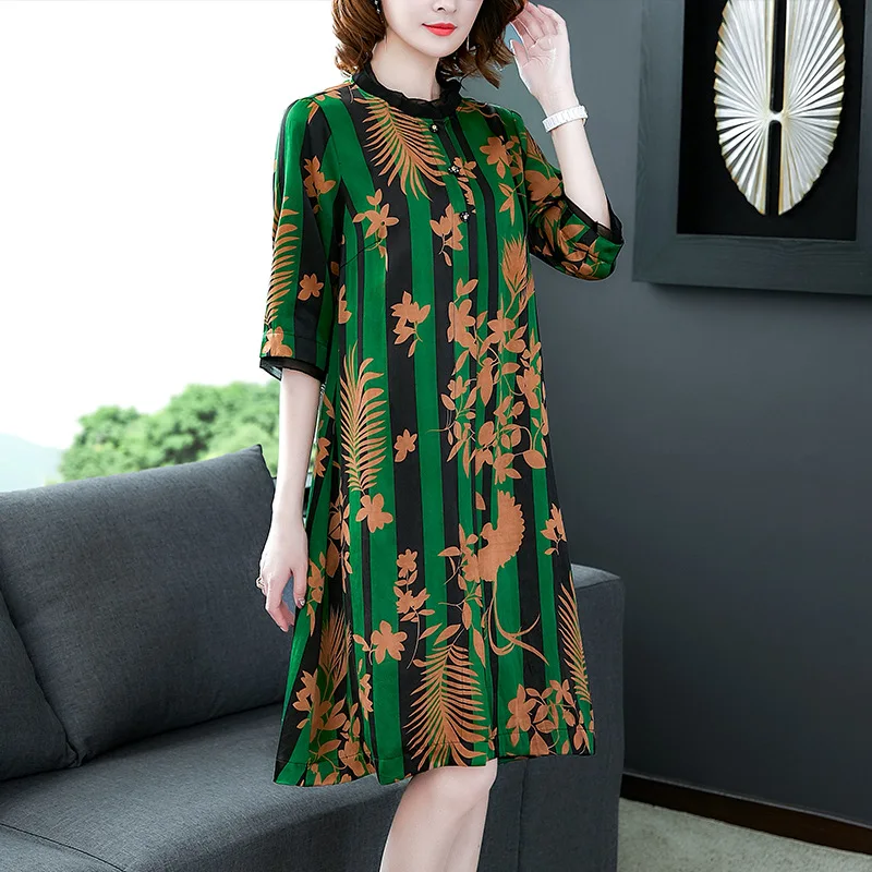 

Real Silk Silk Dress Mid-length Mulberry Silk Nobility 2019 Spring And Summer New Style Middle-aged Women Dress Middle-aged Larg