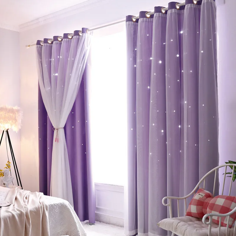 princesa estilo colorido dupla camada estrelas cortinas da janela do quarto dos miúdos para sala de estar da menina cortina blackout