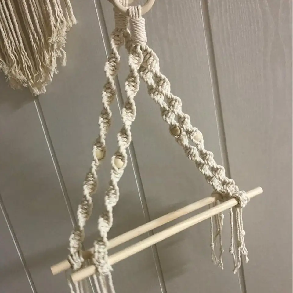 Nordic Style Wooden Toilet Paper Holder with Macrame Design