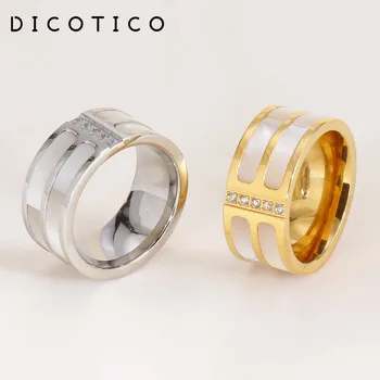 

Dicotico Ethiopian Gold/color Stainless Steel Rings For Women Size 6-9 Shell Two Lines Charm Zircon Finger Rings Female Jewelry