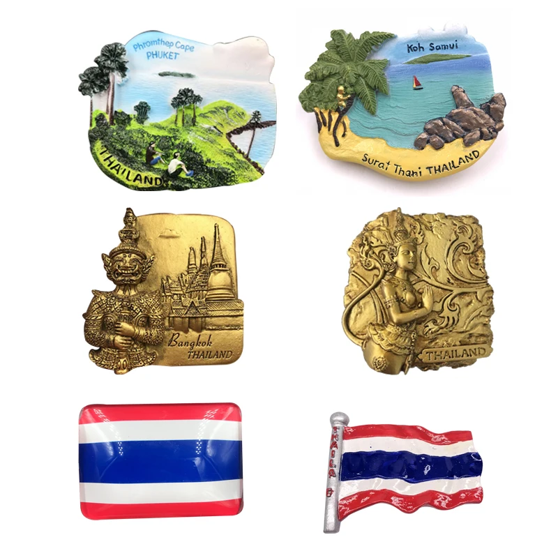 

Creative Fridge Magnet World Travel Souvenirs Thailand Golden Buddha Flag Phuket Magnetic Refrigerador Sticker Home Decoration