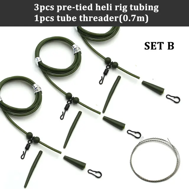 3x Pre Rigged Rig Tube Helicopter Chod Hair Rigs Carp Fishing Tackle Link In Box