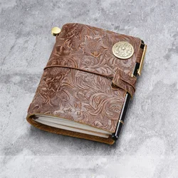 Carved Leather Notebook Retro Brown Travel Journal DIY Handmade Notebooks Loose-leaf Book Portable Sketchbook Exquisite Gift