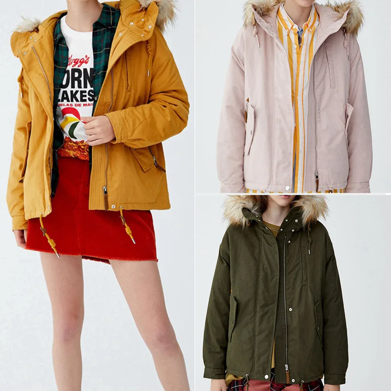 

Western Style Y Women's Three-Color Hooded Casual Short Hooded Casual Parker Women's plus Velvet Cotton Coat