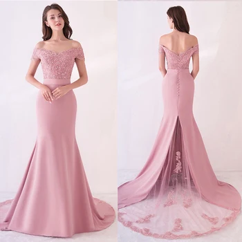 

Robe De Soiree Sexy Long Evening Dresses Off-the-shoulder Open Back Elegant Mermaid Dresses Robe Longue Vestido De 2020