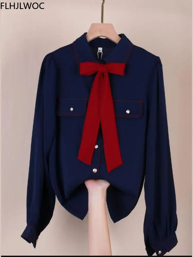 Womens Basic Office Lady Work Wear Sexy Semi Transaprent Cute Bow Tie Top Single Breasted Button Solid White Shirts Blouses 6