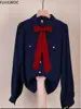Womens Basic Office Lady Work Wear Sexy Semi Transaprent Cute Bow Tie Top Single Breasted Button Solid White Shirts Blouses 6