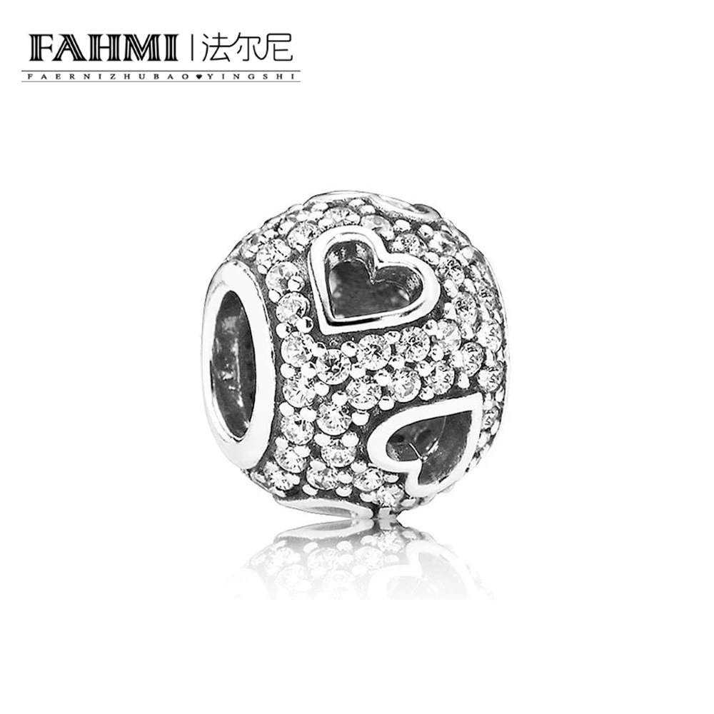 FAHMI 100% 925 Sterling Silver 1:1 Authentic 791426CZ Abstract pave silver charm and cut-out hearts Bracelet Original Women | Украшения и