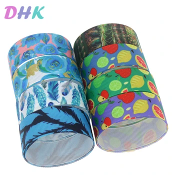 

DHK 50yards fruit feather flower cactus Printed Grosgrain Ribbon Accessory Hairbow Headwear Decoration DIY Wholesale OEM S1213