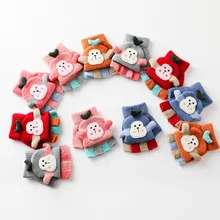 New Autumn Winter Boy Girls Children Knitted Mittens Cute Cartoon Monkey Warm Gloves Flip Fingerless Work Outdoor Sports Mittens