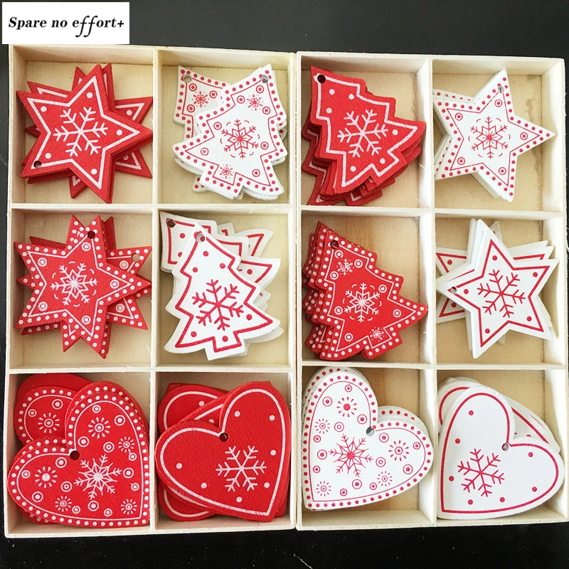 

100pcs New Year Natural Wood Christmas Tree Ornament Wooden Hanging Pendants Gifts Snow Elk Christmas Decora adornos de navidad