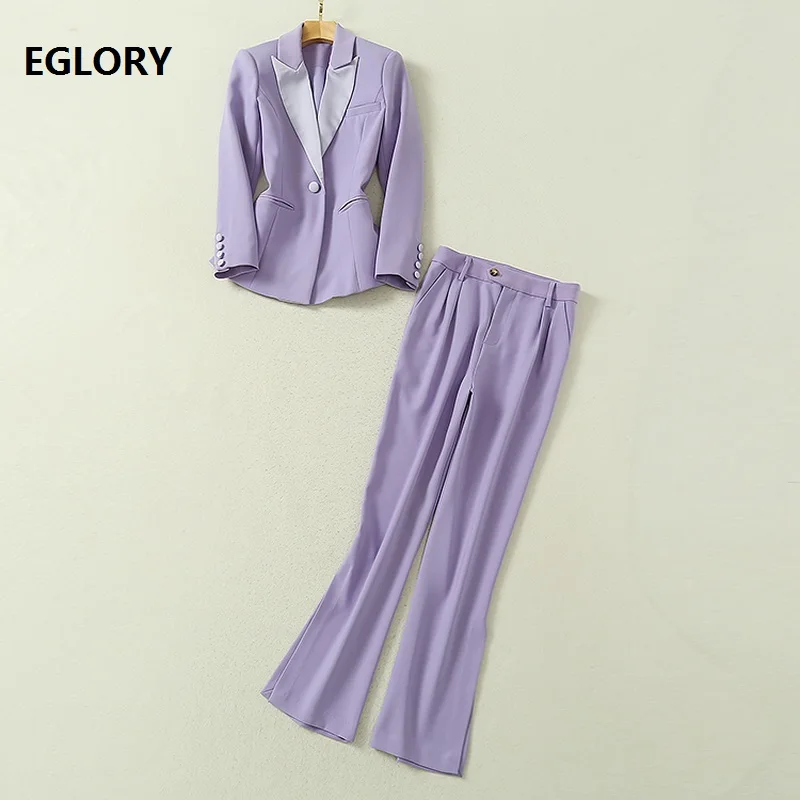 

Top Quality Women's Set 2020 Autumn Winter Work Suit Ladies Color Block Blazer Jackets+ High Waist Split Long Pant Sets Female