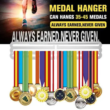 

LWAYS EARNED,NEVER GIVEN Inspirational medal hanger Metal medal holder Sport medal display rack hold 36 + medals