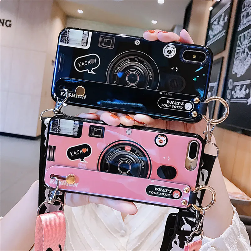 Wrist strap phone cases for iphone 11 pro Max Blu ray camera lanyard iPhone X XS 6 7 8 plus soft tpu support case cover |