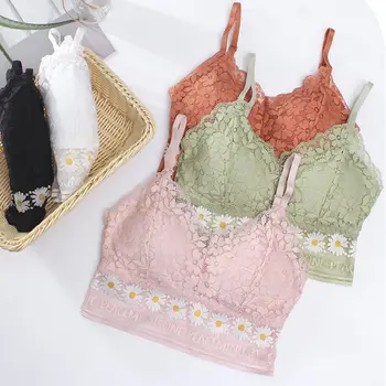 

Lace Women Tank Crop Top Little Daisy Camisole Wireless Bra Tops Fashion All-match Tube Top Sports Underwear Top