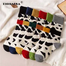 Новинка; сезон осень-зима; женские носки в Корейском стиле; Модные Повседневные носки в стиле Харадзюку; яркие Носки с рисунком молочной коровы в школьном стиле