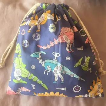 

1pc Cotton Twill Drawstring Eco Organized Pouch Party Gift Bag Mechanic Dinosaur Blue YL320E