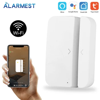 ALARMEST Tuya Smart WiFi Door Window Sensor Magnetic Detector Door Open / Closed Detectors APP Control Work With Amazon Alexa smartyiba app remote control wifi wireless magnetic door window sensor detector door contact detect door close open app alerts