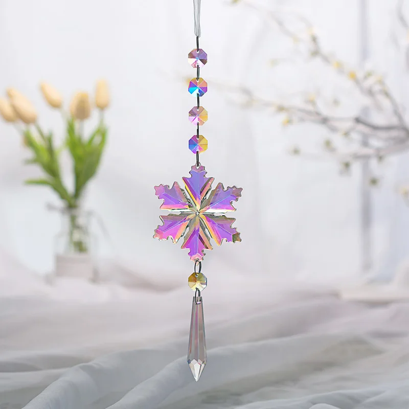 Chakra Crystal Suncatcher Christmas Snowflake Prism Chacras Maker Craft Chain Hanging Sunroom Window Ornament Home Garden Decor