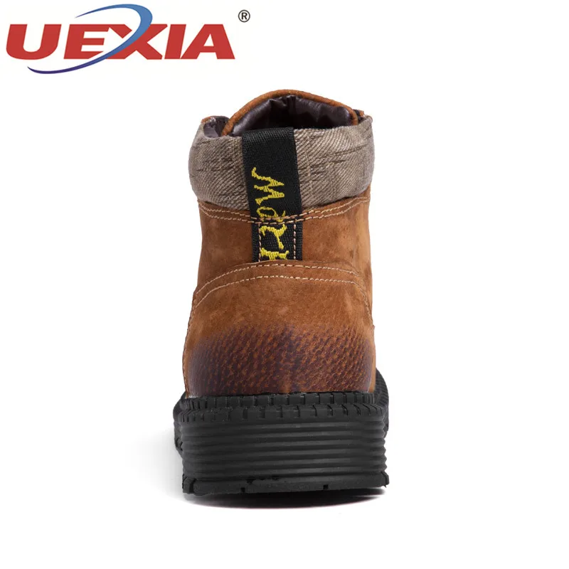 UEXIA High Quality leather Men Shoes Winter Ankle Riding Boots Plush Warm Outdoor Working Snow Zapatillas Hombre Footwear Boot