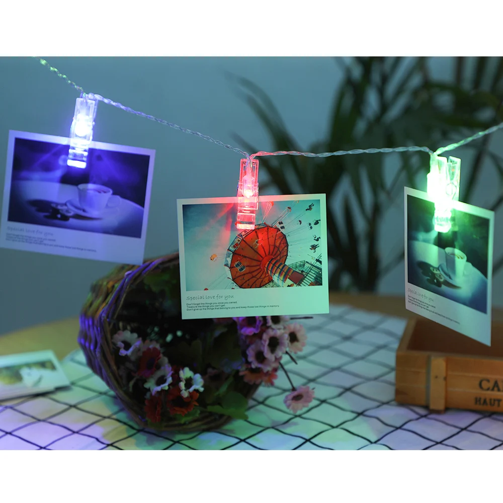 

LED Plastic Clip Light String Battery Box Wedding Christmas Birthday Holiday Classroom Room Memories Photo Decoration Lamp