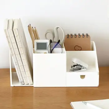 

Multifunctional Office Desk Organizer Desktop Stationery Storage Box Leather Pen Holder for Remote Control Cosmetics Container