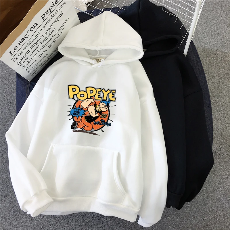 Женские толстовки Popeye, толстовка, бархатный утепленный пуловер, негабаритный спортивный костюм с капюшоном, уличная одежда, милая толстовка с капюшоном Kawaii