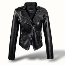 Женская куртка из искусственной кожи, тонкое черное пальто с длинным рукавом, на молнии, с отложным воротником, короткое приталенное пальто, лучшие рождественские подарки