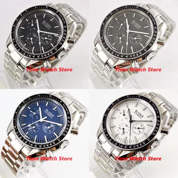 

40mm Bliger week date indicate multifunction automatic watch men waterproof black blue white dial luxury ss bracelet