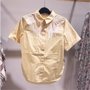

Law Single Ouyang Nana ~ Money 2020 Summer Contrast Color Embroidery Short Sleeve Women's Wear Shirt 190278