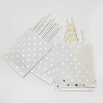 

200pcs 7 Designs Gold Silver Rose Foil Dot Star Stripe Chevron Paper Bag Drinking Paper Straws for Baby Shower Wedding Birthday