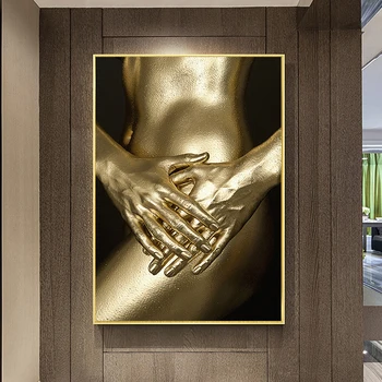 

African Black Gold Nude Woman Oil Painting on Canvas Posters and Prints Scandinavian Wall Art Picture for Living Room Home Decor