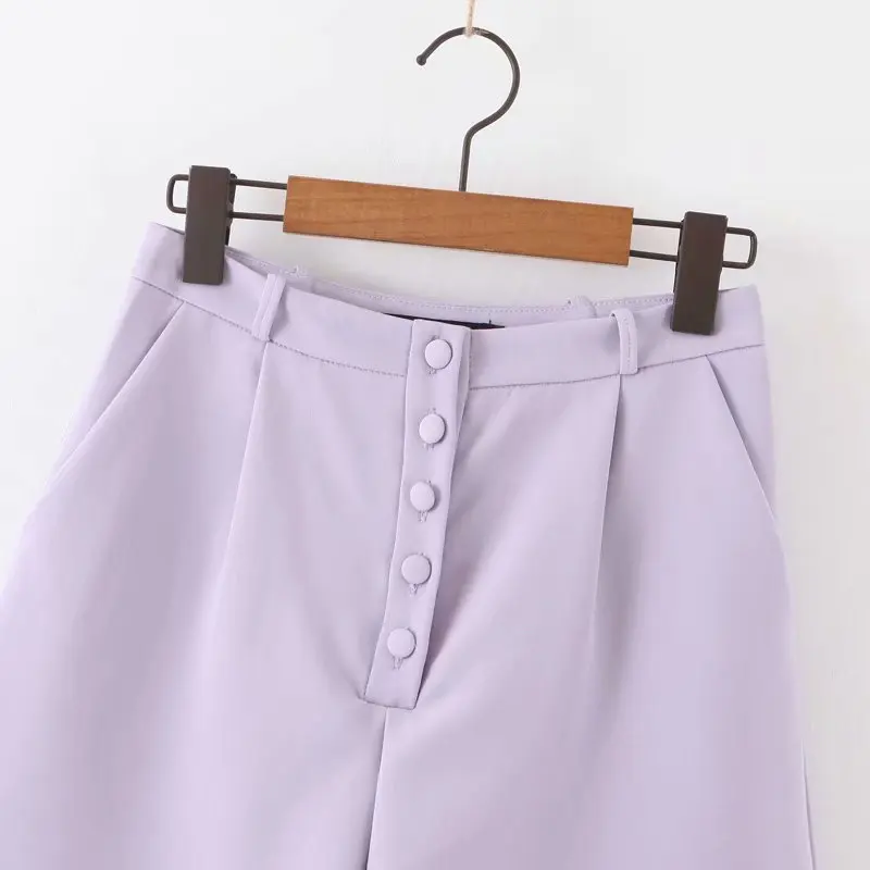 ANSFX Stylish Lavender Boyfriend One Button Blazer Pockets Notched Collar Long Suit Coat Outerwear Tank Top Shorts 3 Pieces Sets