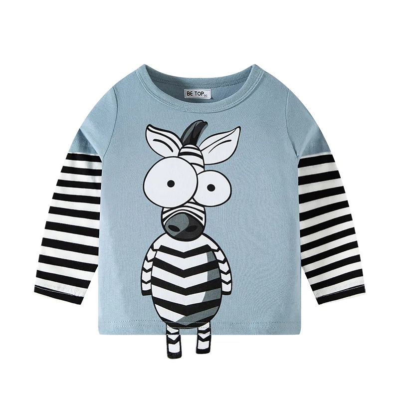 TUONXYE Boys Children's T-shirts Cartoon Cute Animal Pattern Stripe Shirts Casual Crew Neck for Long Sleeve Top Clothes 2-9 2