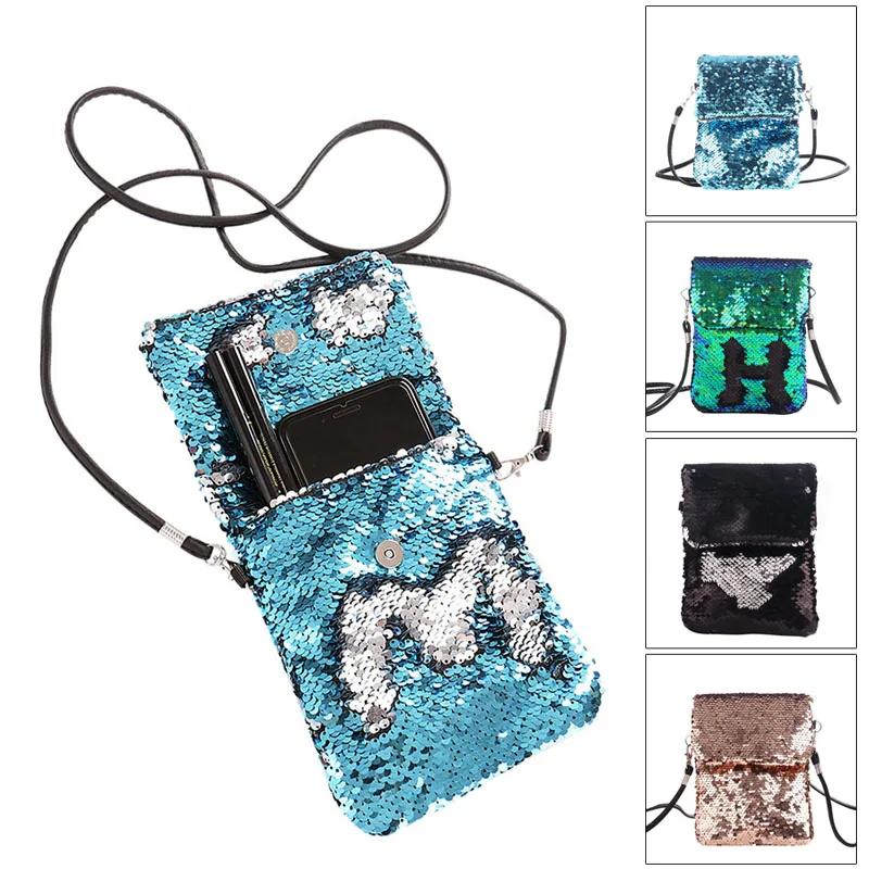 

2019 Newly Fashion Women Sequins Crossbody Shoulder Bag Pouch Case Mini Mobile Phone Handbag Card Holder C55