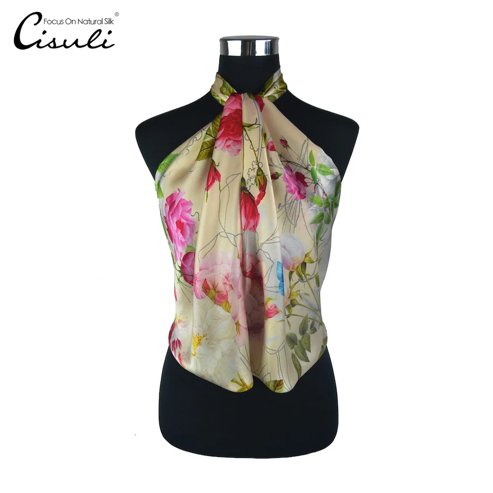  CISULI 100% Silk Satin Square Scarf 90cmX90cm Pure Silk Luxury Handkerchief Women Classic Desigual 