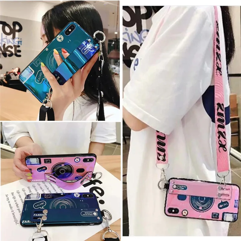

camera strap tpu case for redmi note 7 6 5 pro K20 pro 7A 4X 5 plus mi A2 A1 8 lite 9 se cc9e case cover blue ray shoulder lanya