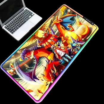 

Yuzuoan RGB LED lights wholesale Pokemoner mouse pad gaming table mat natural rubber office non-slip keyboard pad