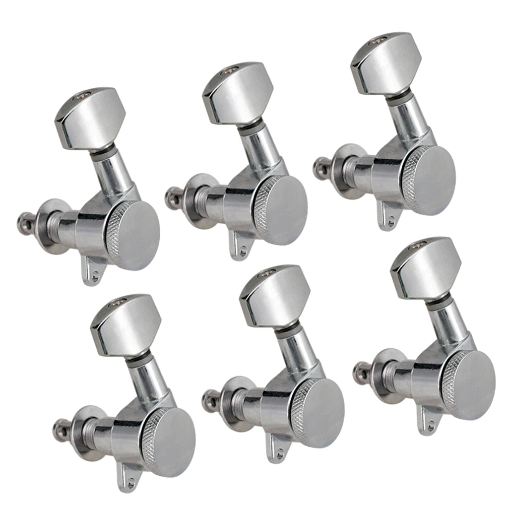 6 Pieces Guitar String Tuning Peg, Tuner Machine Heads Knobs - Locking String Set for Electric Guitar -Silver (6 for Left )