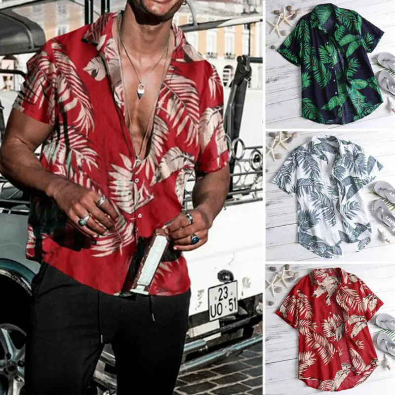 Hawaiian Printed Short sleeve Men's shirt Casual Shirt men Summer Casual Loose Beachwear Buttons Male Blouse Tops