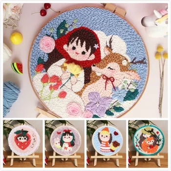 

Cartoon Girl DIY Punch Needle Embroidery Kit Pattern Printed Needlework Cross Stitch Handmade Sewing Craft Painting Home Decor